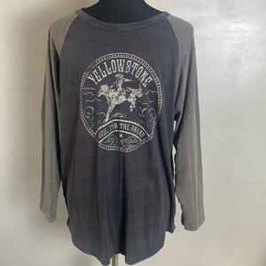 Lucky Brand Yellowstone Baseball Tee Shades of Gray Sz L NWOT